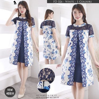 Dress Batik Kombinasi Brokat Cream