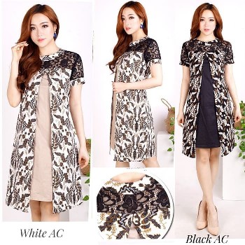 Dress Batik Kombinasi Brokat Streatch