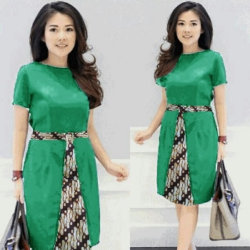 Dress Batik Kombinasi Satin Hijau
