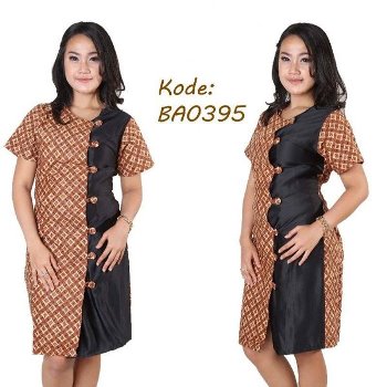 Dress Batik Kombinasi Satin Kotak