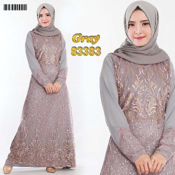 Gamis Brokat Kekinian Gray