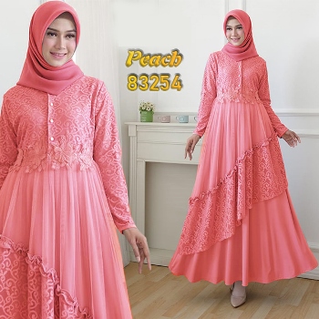 Gamis Brokat Kekinian Peach