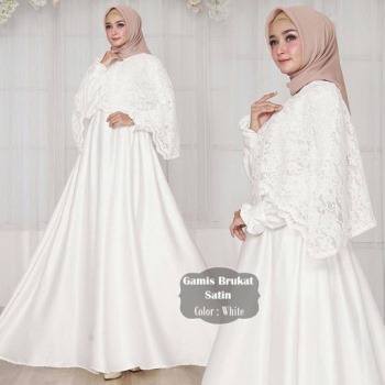 Gamis Brokat Putih Satin