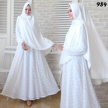Gamis Brokat Putih Syar'i
