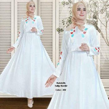 Gamis Putih Bordir Tulip