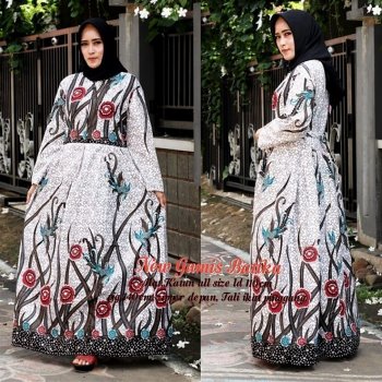 Gamis Putih Kombinasi Batik Ilalang