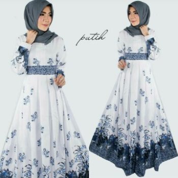 Gamis Putih Kombinasi Batik Indri