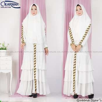 Gamis Putih Kombinasi Batik Marwah