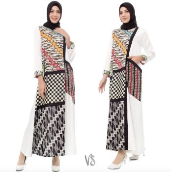 Gamis Putih Kombinasi Batik Modern