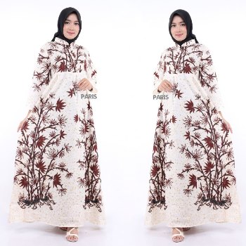 Gamis Putih Kombinasi Batik Pekalongan
