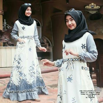 Gamis Putih Kombinasi Batik Shima