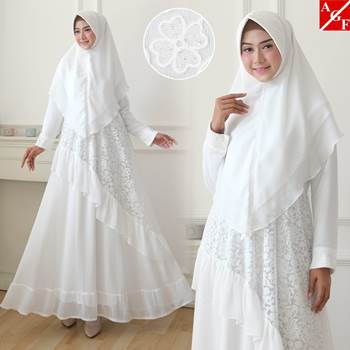 Gamis Putih Kombinasi Brokat Agnes