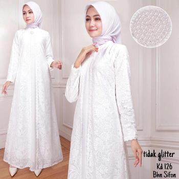 Gamis Putih Kombinasi Brokat Glitter