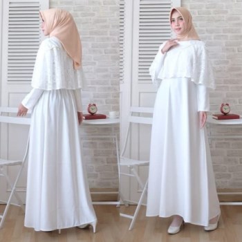Gamis Putih Kombinasi Brokat Marian