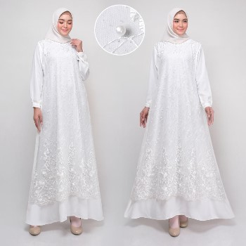 Gamis Putih Kombinasi Brokat Monalisa