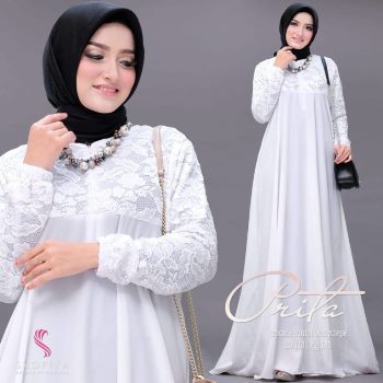 Gamis Putih Kombinasi Brokat Prita