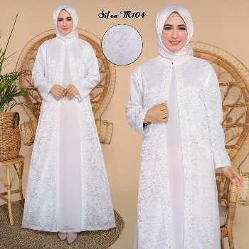Gamis Putih Kombinasi Brokat Sifon