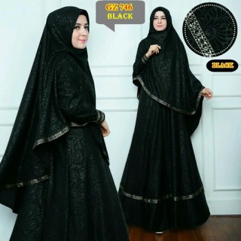 Gamis Syar'i Hitam Emboss