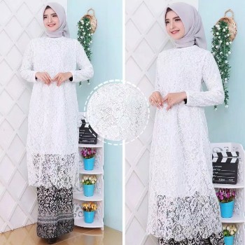 Tunik Brokat Putih Andira