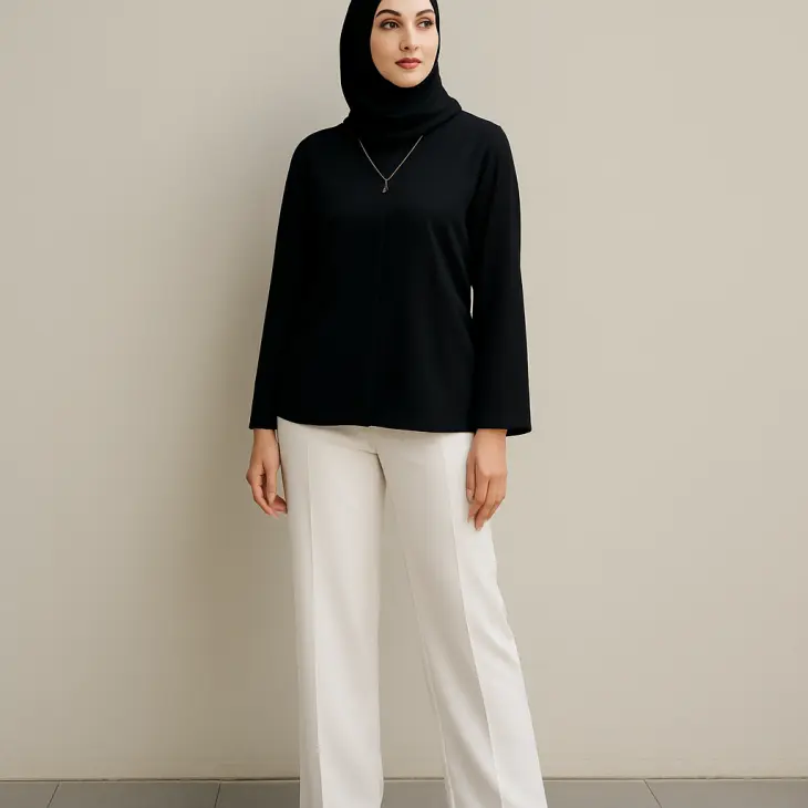 Classy dengan Atasan Hitam dan Celana Putih